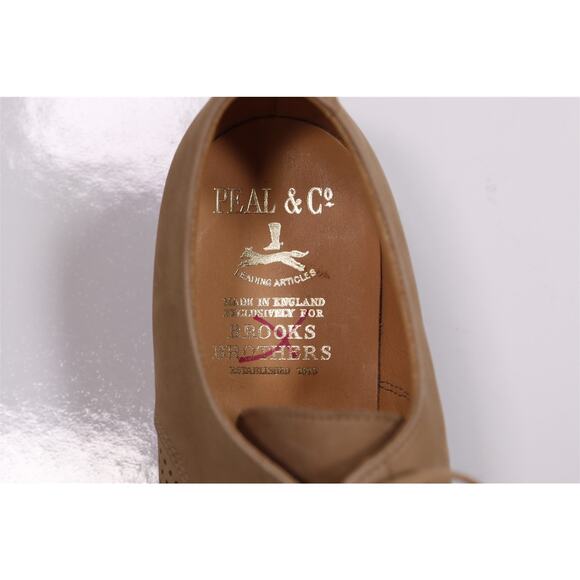 Peal & Co Brooks Brothers Beige Nubuck Brogue Suede Oxford Shoes UK 7.5 - US 8